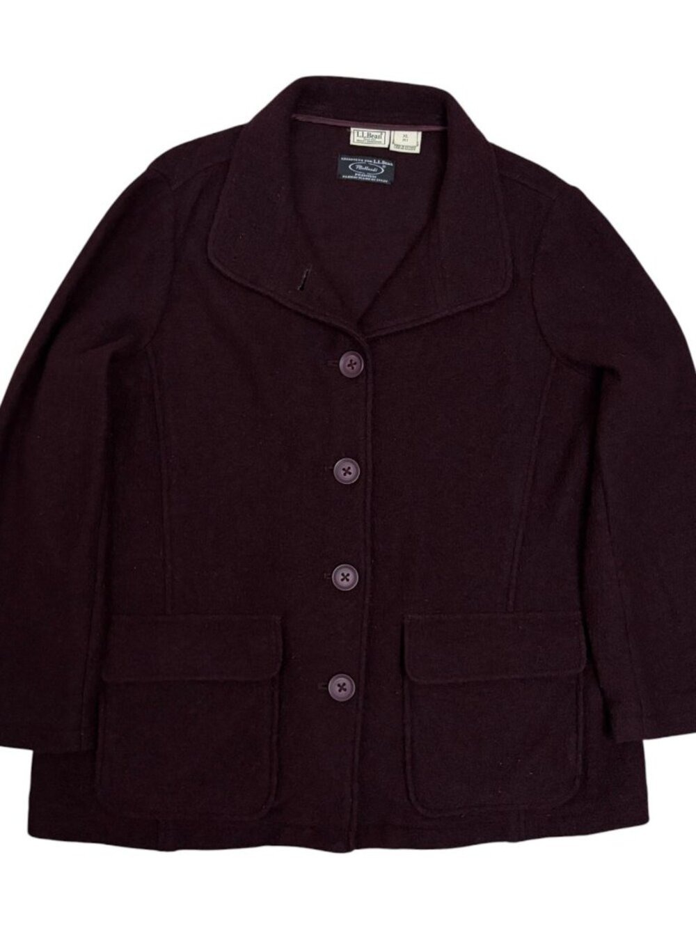 LL BEAN 100% WOOL Jacket Plum Button Italian BELLANDI Coat Womens XL Petite